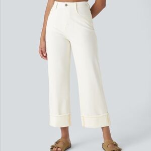 HALARA Cream Wide Leg Jeans